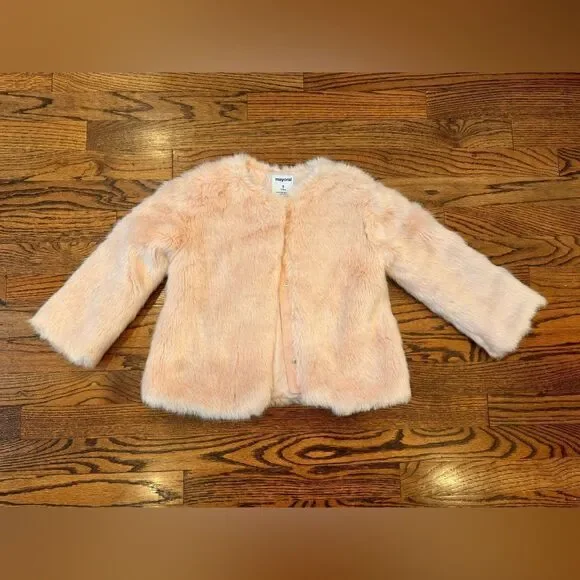 MAYORAL SAKS Girls Faux Fur Pink Fluffy Fancy Dress Coat Jacket Girls 5 110