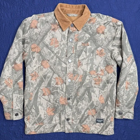 Abercrombie Kids Camo Chore Jacket Fleece Lined Corduroy Collar Boys 13/14 XL‎