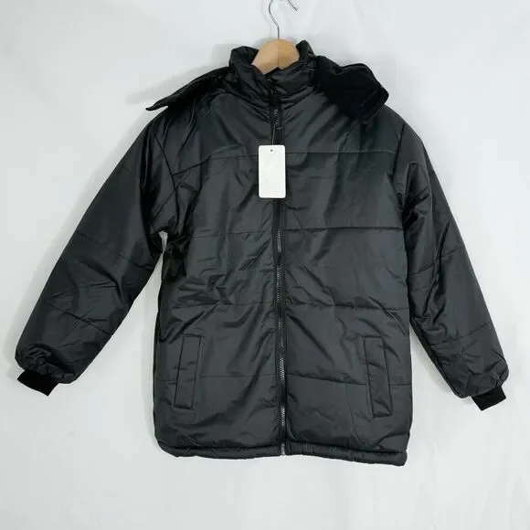 Revess Black Puffer Winter Coat Hooded Men Size L (14/16)  NWT