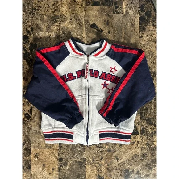 U.S. Polo Assn Baby Boy Track Jacket 12M Red White Blue Star Varsity Full Zip