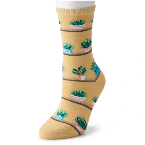 Brand new‎ with Tags Ladies Plant Print Crew Socks One Size