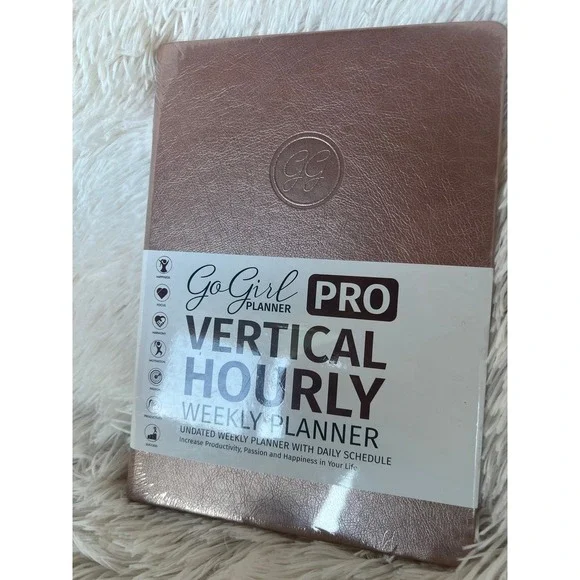 GoGirl Planner PRO Vertical Hourly Weekly Planner Rose Gold Undated 12Mo Go Girl