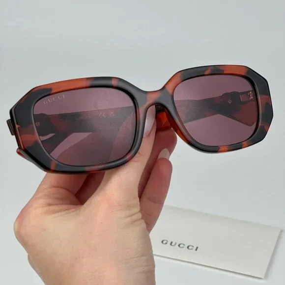Gucci GG1535S 005 BRAND NEW Sunglasses Orange Havana Violet Unisex Geometric