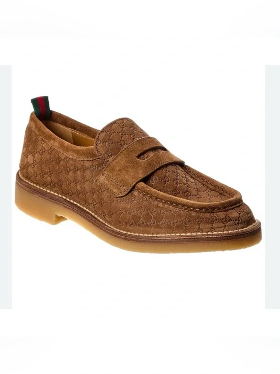 Men's Gucci suede GG monogram web loafers size 10 fits 10.5 US made in Italy