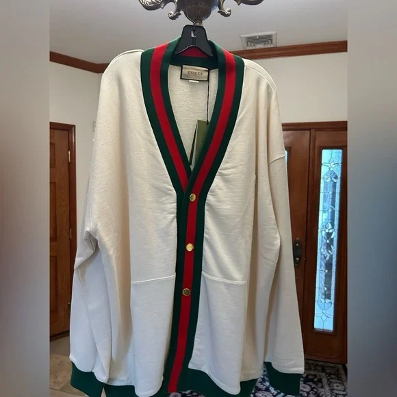 Men's Gucci cotton jersey cardigan with Web detail size XL made in Italy