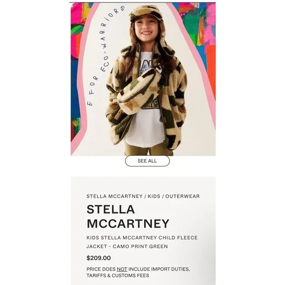 Stella McCartney Kids Camo Teddy Fleece Jacket‎ 10 Years Full Zip Pockets EUC