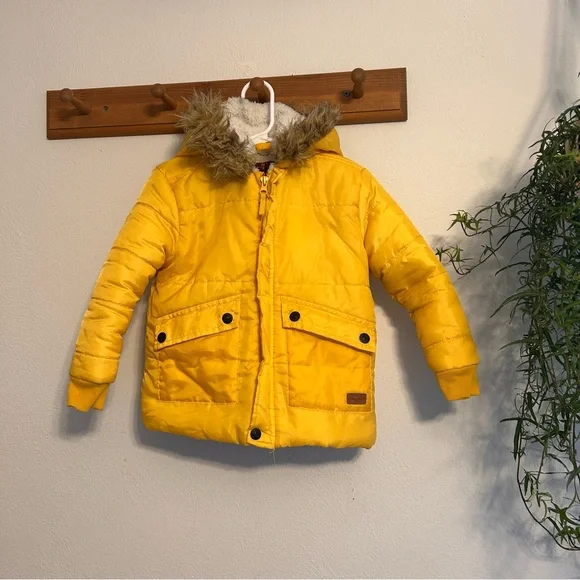7 For All Mankind Yellow Puffer Jacket with Sherpa Lining Size 4T