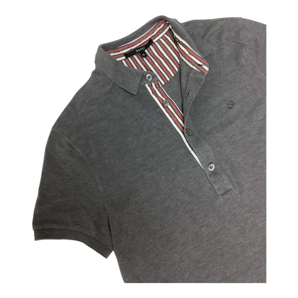 Gucci Men's Gray Short Sleeve Polo Shirt striped collar size M