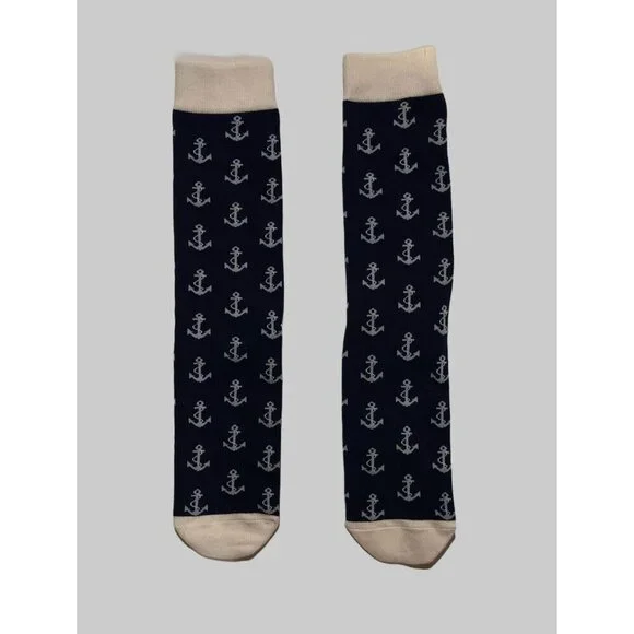 NWOP Navy Blue Anchor Crew Socks Nautical Preppy Sorority Delta Gamma Style 16