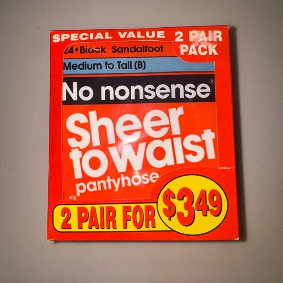 Vintage No Nonsense Sheer to Waist Pantyhose 2 Pair Pack Black Sandalfoot Size B