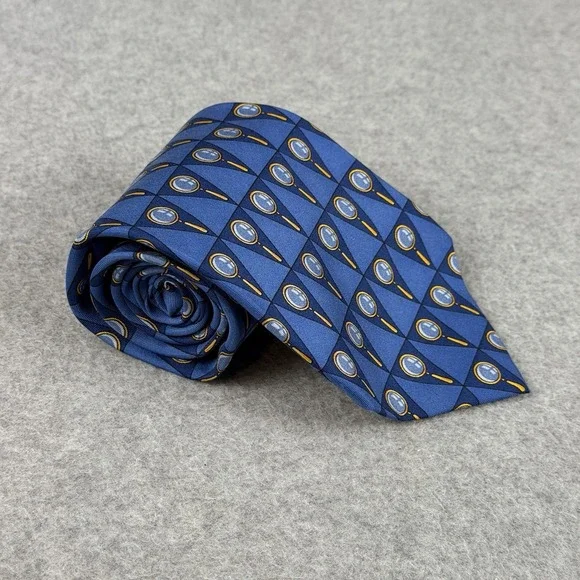 Vintage Gucci Italy Silk Tie Blue Magnifying Glass Novelty Necktie 57x3.75