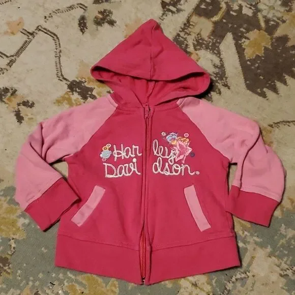 Harley Davidson pink Hoodie with Harley D on the Front Size‎ 18m Nice preowned
