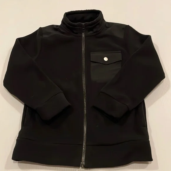 Old navy, black fleece and nylon full zip mock neck jacket, boys size 8