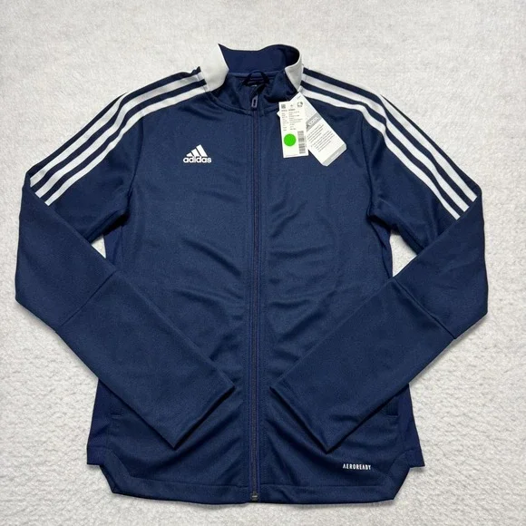 NWT Adidas Aeroready Track Jacket Blue Soccer Full‎ Zip Primegreen Youth Medium