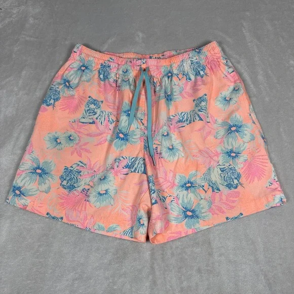 Chubbies Swim Trunks Floral Print Drawstring Waist Large Pink Colorful 30