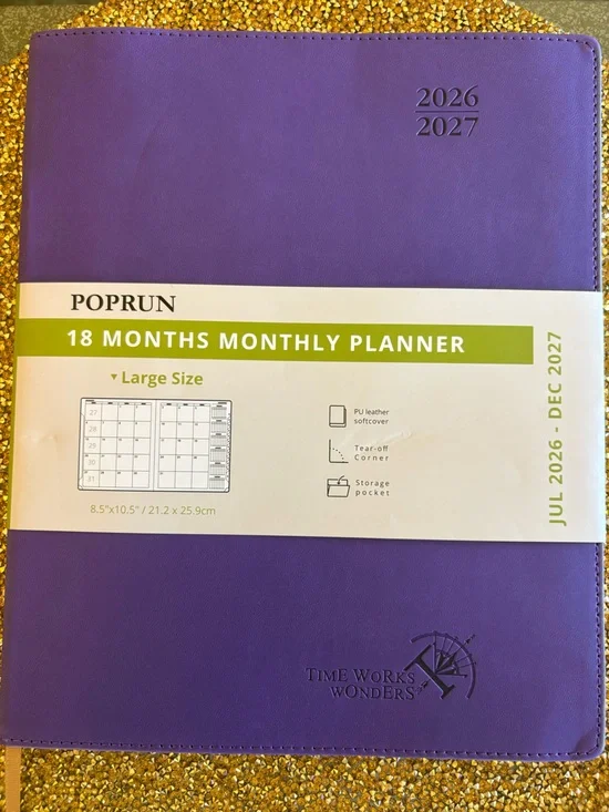 Poprun NWT Purple 18-Month Large Monthly Planner (Jul 2026 - Dec 2027) 8.5”x 10.