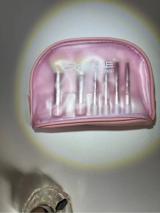 Crème Shop Pink Travel Makeup Brush Set with Pouch