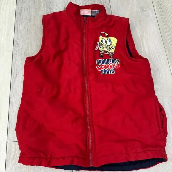 Nickelodeon Sponge bob weird pants‎ quilted red puffer boys vest size 6