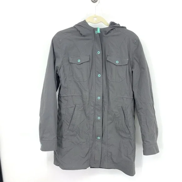 LL Bean Kids Girls Size XL 18 Jacket‎ Gray Coat Fleece Lined Long Hood Stretch