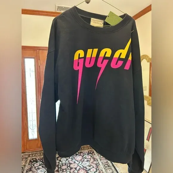 Men's Gucci blade logo print cotton sweatshirt, size XL made in Italy
