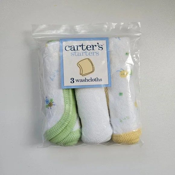 Vintage Carters Starters 3 Pack Baby Washcloths Bee Caterpillar