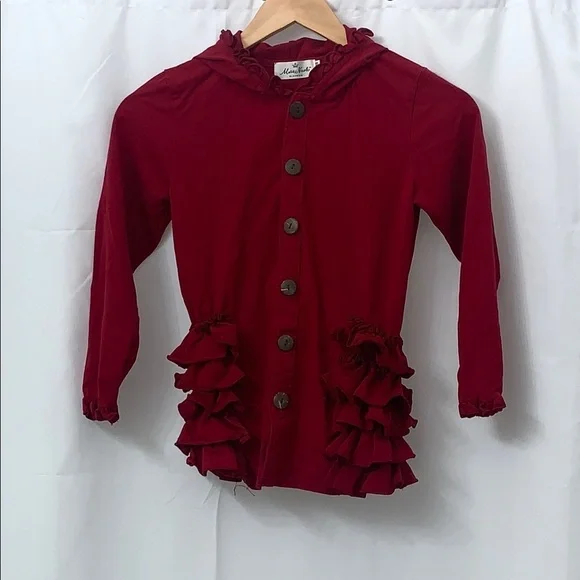 Girls Marie Nicole Ruffle Burgundy Hooded Jacket Size 10 EUC‎