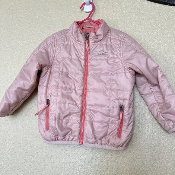 LL Bean Kids Pink Lightweight Puffer Jacket Coat Girls 12-18 Months Hooded Wind