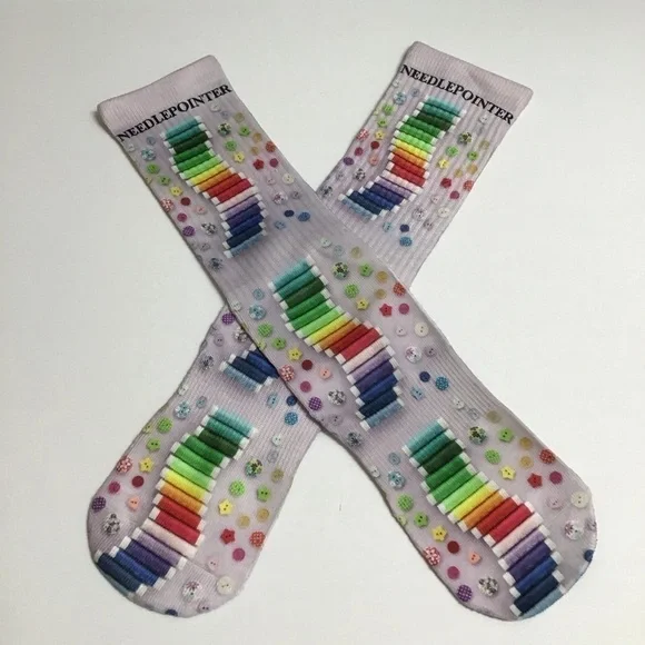 Needle-pointer MEDIUM Crew Socks Seamstress Fun Print Women’s Novelty Purple