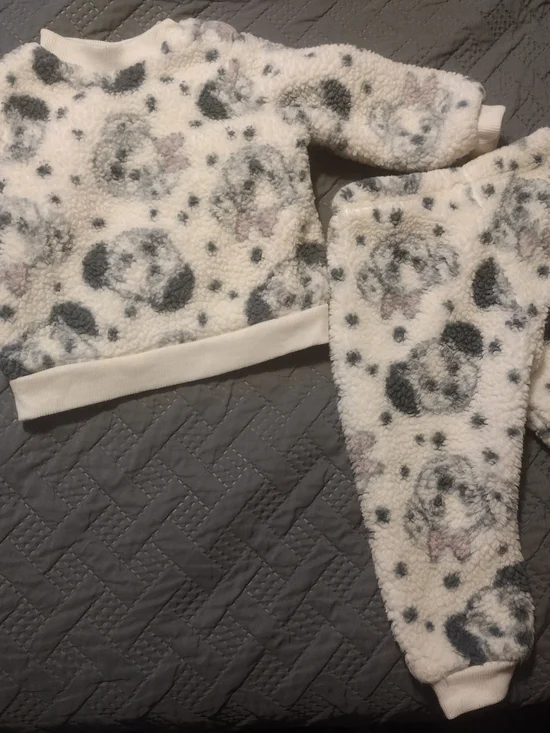 Cozy Cream Sherpa Baby Sweatshirt & Joggers Set with Spot/Dalmatian Dog Print