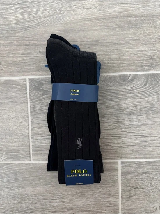 Polo by Ralph Lauren Black Ribbed Dress Socks - 3 Pack