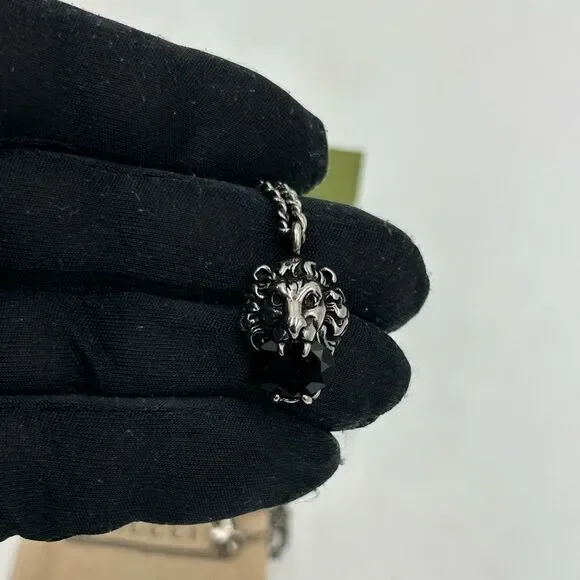Gucci iconic Lionhead, silver tone crystal necklace made in Italy