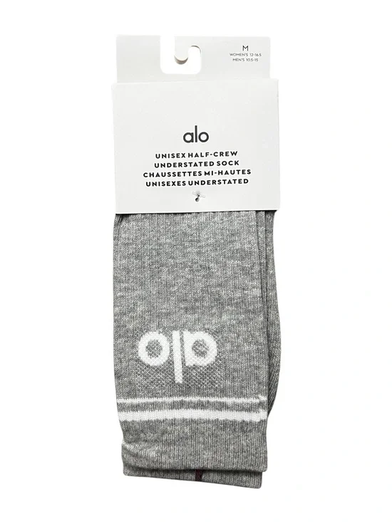 Alo Yoga Unisex Half Crew Understated Socks M Gray Ribbed Athleisure Casual