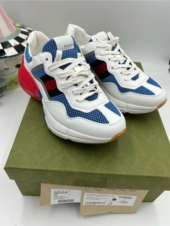 Men's Gucci RYTHON red/white/blue sneakers size 7 fits eight US made in Italy