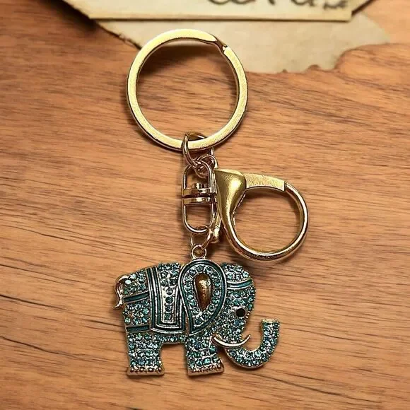 ⭐️3/$25⭐️ Blue Rhinestone Elephant Gold Tone Keychain/Bag Charm