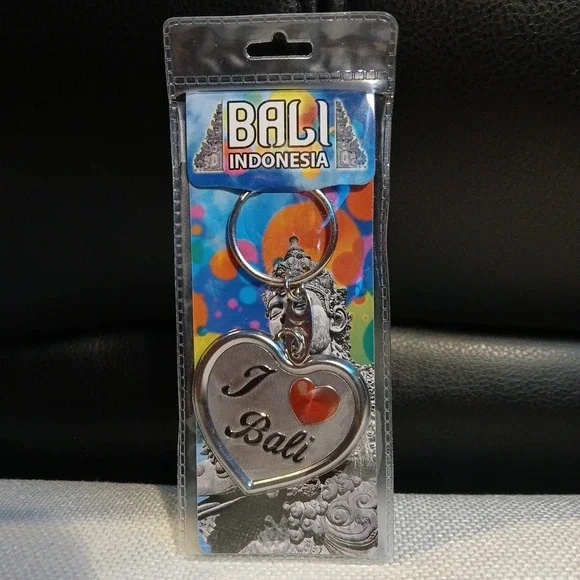 I Love Bali I‎ Heart Bali Indonesia Silvertone Keychain