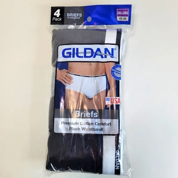 Gildan 4 Pack Premium Cotton Comfort Plush Waistband Briefs Size Men's 2XL NEW
