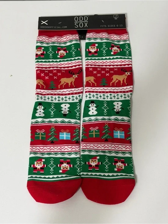 Odd Sox Men’s Christmas Fair Isle Dress Socks - Red & Green