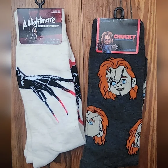 2 Pair Of Scary Movie Socks. A Nightmare On Elm Street And Chucky/ Childs Play