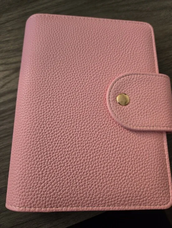 A6 Pink Pebbled Leather Snap Notebook Cover With Savings Challenge