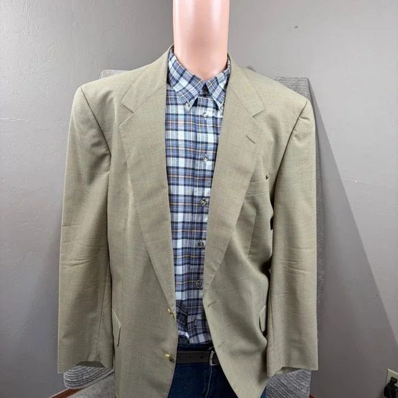 VTG Gucci Wool Blazer Tan Brown Micro Check Sport Coat Made in Switzerland 54L
