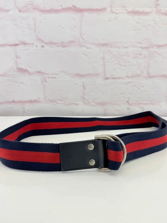 Gucci Web D Ring Unisex Navy & Red Stripe Belt 451136 100/40