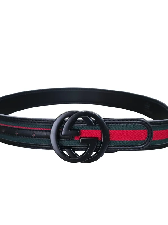 Gucci Black Leather Web Stripe Belt with Red/Green | Double G Buckle | Sz 50/125