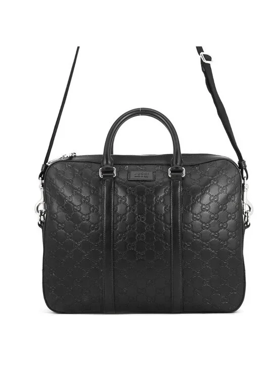Gucci Shoulder Bag Briefcase GG Guccissima Leather Business 2-Way Black
