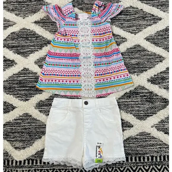 Bonnie Jean Could Shoulder Shirt and White Shorts  Toddler girl size 24Mo
