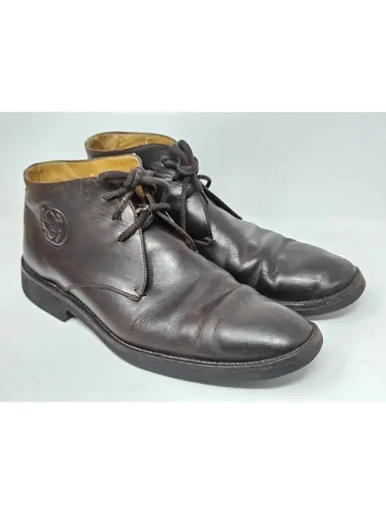 Gucci Men’s Brown Leather Chukka Boots Size 9 Made in Italy 161473 Vibram Soles