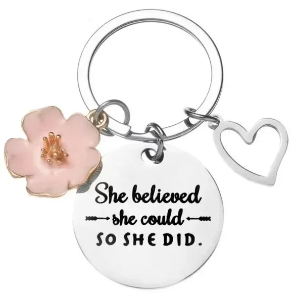 Bag Charm Keychain She Believed She Could So She Did Purse Backpack Enamel GIFT