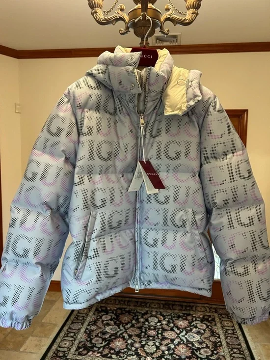 Men's Gucci printed technical Poplin puffer jacket size 54/xxl made in Italy