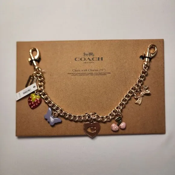 NWT COACH CW663 Gold Swagger Chain Charm Cherry Butterfly Strawberry Bow