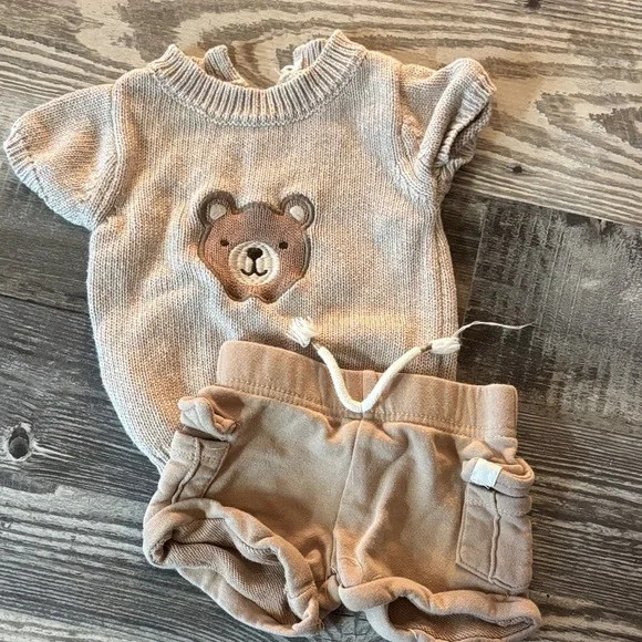 Cozy Beige Bear Knit Diaper Cover Set