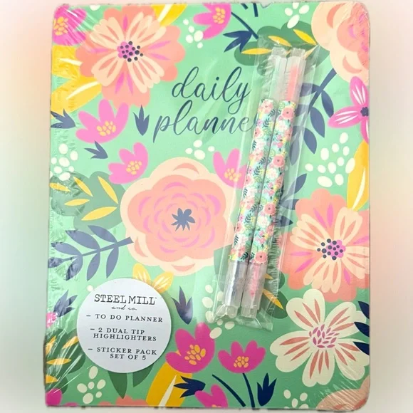 Steel Mill and Co Floral To Do Planner | Dual Tip Highlighters | Sticker Pack